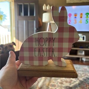 Rae Dunn Pink and White Plaid Hoppy Easter Bunny Decor